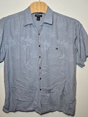 Bruno Mens 100% Silk Button Down Shirt Blue Floral Tropical Vacation Size XL